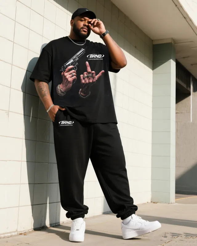 Big Boy Must-Have Fashion Street Revolver Mocking Short Sleeve T-Shirt Trousers Suit sold by Biggmans