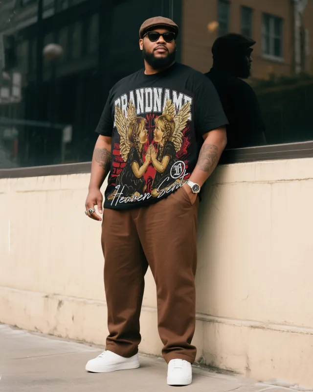 Big Boy Essential Fashion Street Trend Little Angel English Letter Print Short Sleeve T-Shirt Trousers Suit sold by Biggmans