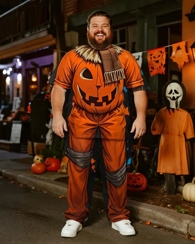 Big & Tall Men's Halloween Pumpkin Straw Cosplay Printed T-Shirt Trousers Suit sold by Biggmans