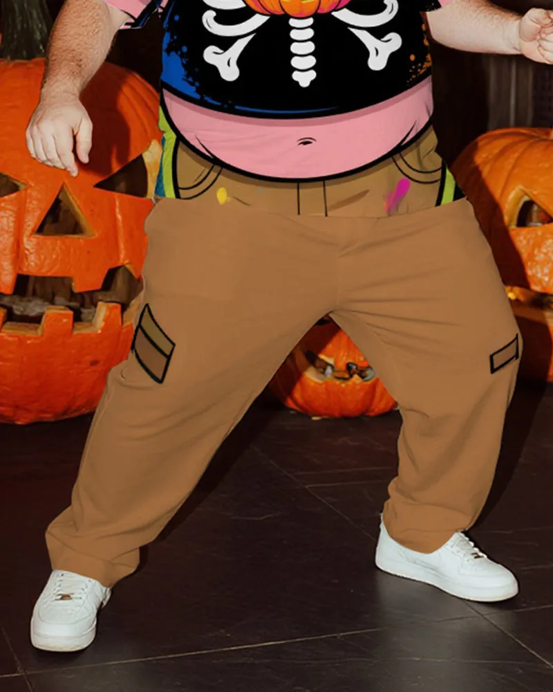 Big & Tall Men's Halloween Pumpkin Skull Belly Cosplay Printed T-Shirt Trousers Suit sold by Biggmans product image thumbnail 3