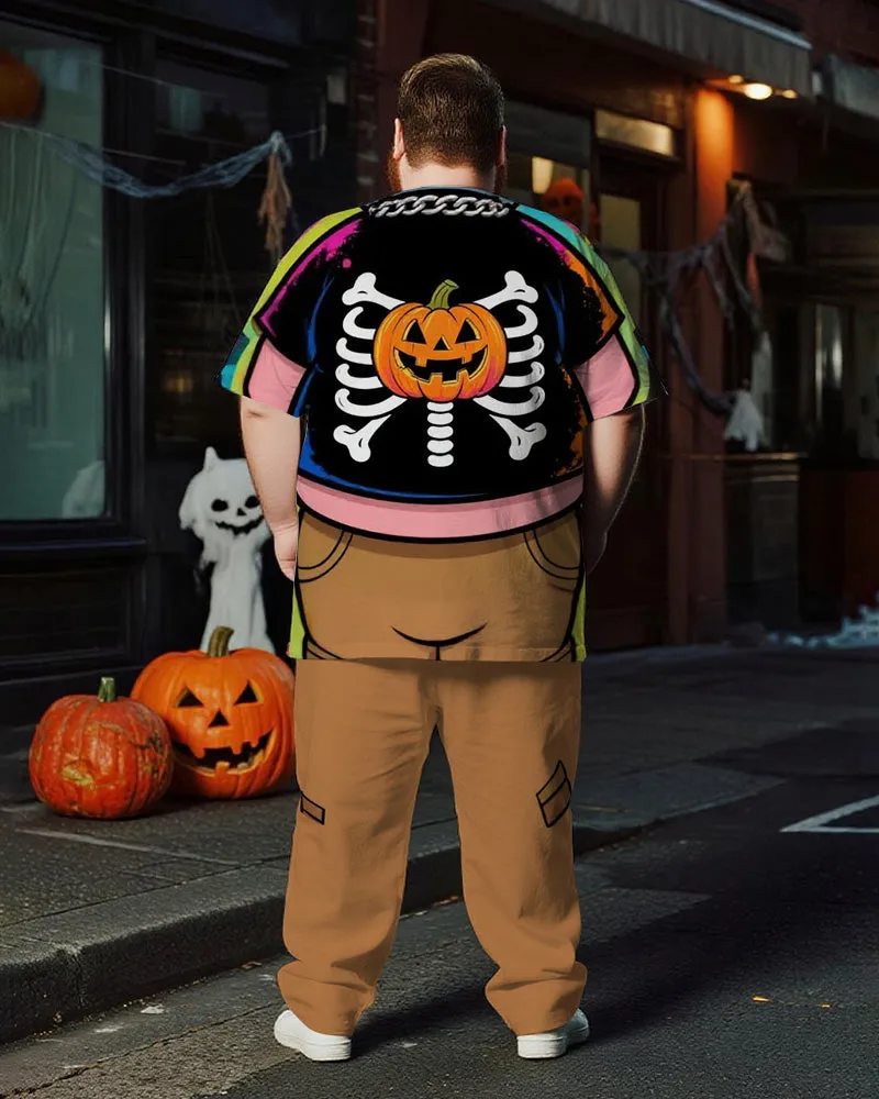 Big & Tall Men's Halloween Pumpkin Skull Belly Cosplay Printed T-Shirt Trousers Suit sold by Biggmans product image thumbnail 4