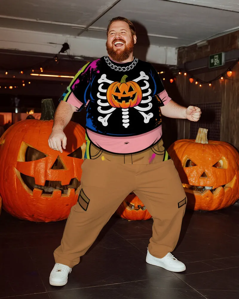 Big & Tall Men's Halloween Pumpkin Skull Belly Cosplay Printed T-Shirt Trousers Suit sold by Biggmans