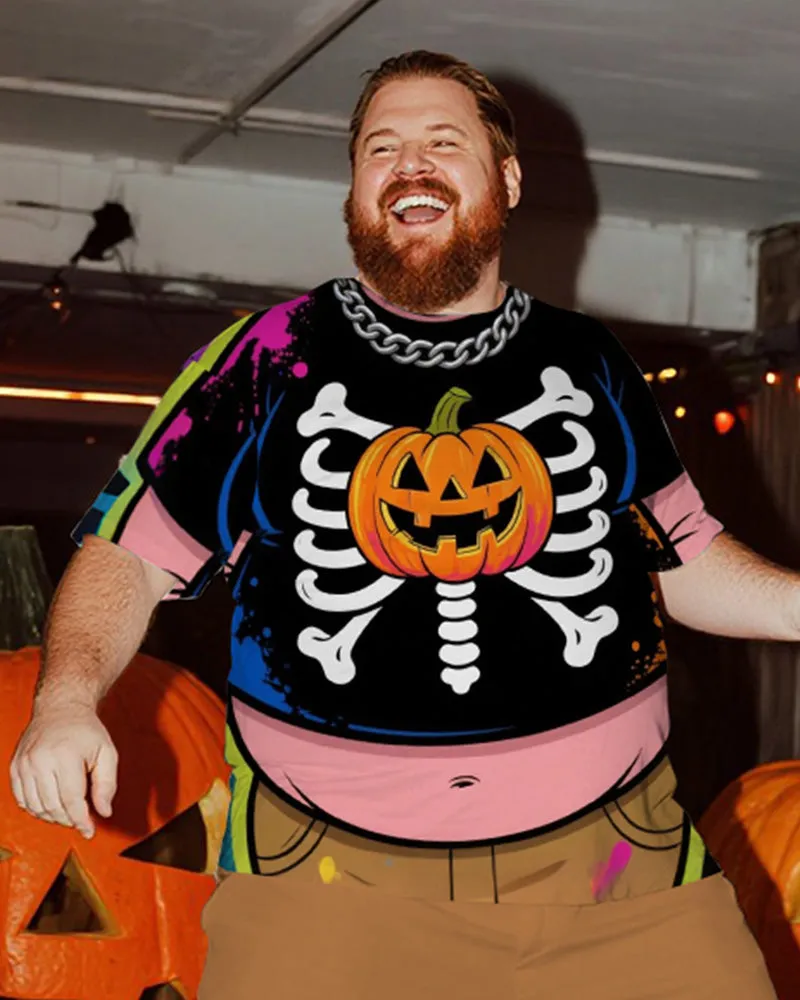 Big & Tall Men's Halloween Pumpkin Skull Belly Cosplay Printed T-Shirt Trousers Suit sold by Biggmans product image thumbnail 2