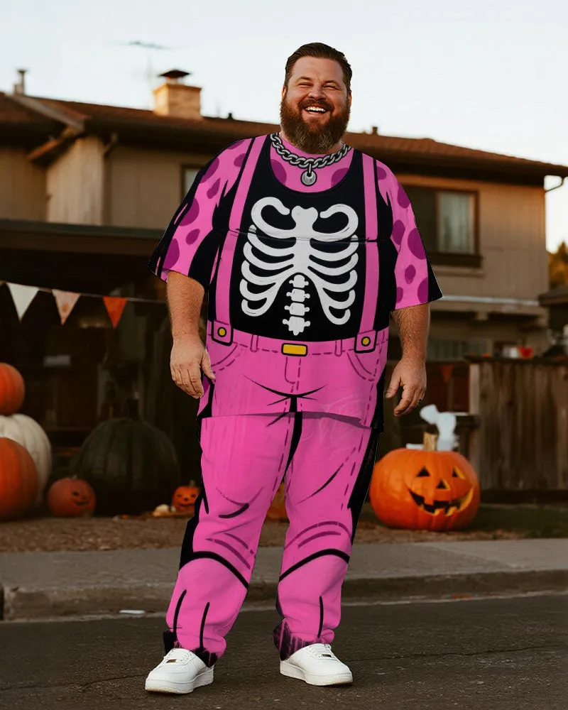 Big & Tall Men's Halloween Pink Leopard Skull Cosplay Printed T-Shirt Trousers Suit sold by Biggmans