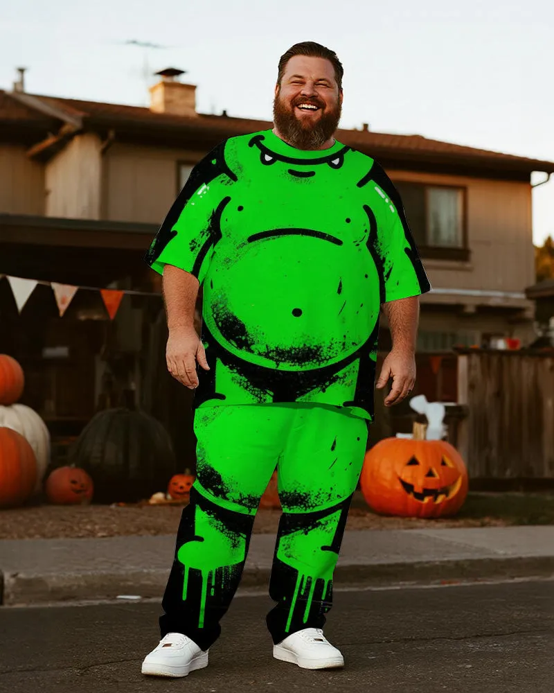 Big & Tall Men's Halloween Green Graffiti Monster Cosplay Printed T-Shirt Trousers Suit sold by Biggmans