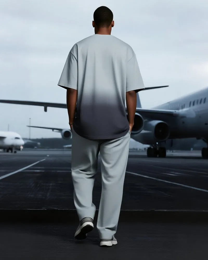 Big & Tall Men's Gradient Gray Universe Letter Print T-shirt Trousers Suit sold by Biggmans product image thumbnail 4