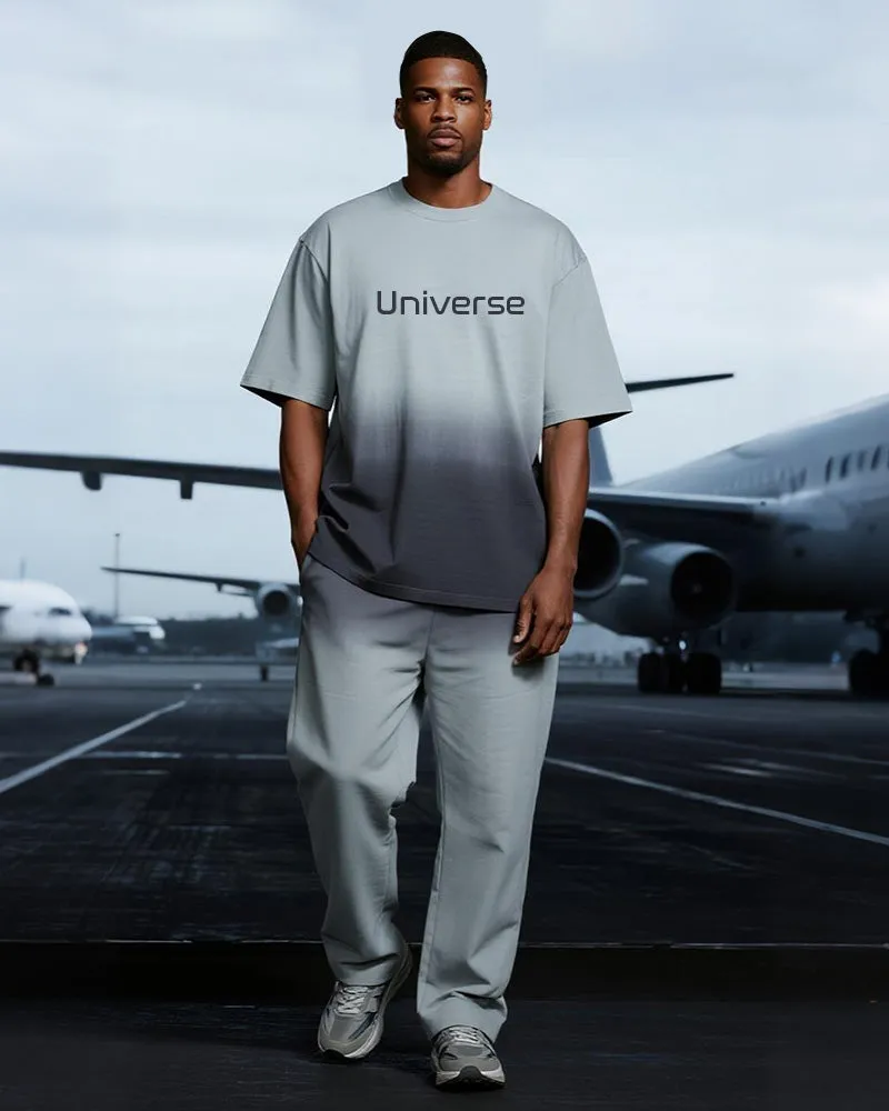 Big & Tall Men's Gradient Gray Universe Letter Print T-shirt Trousers Suit sold by Biggmans