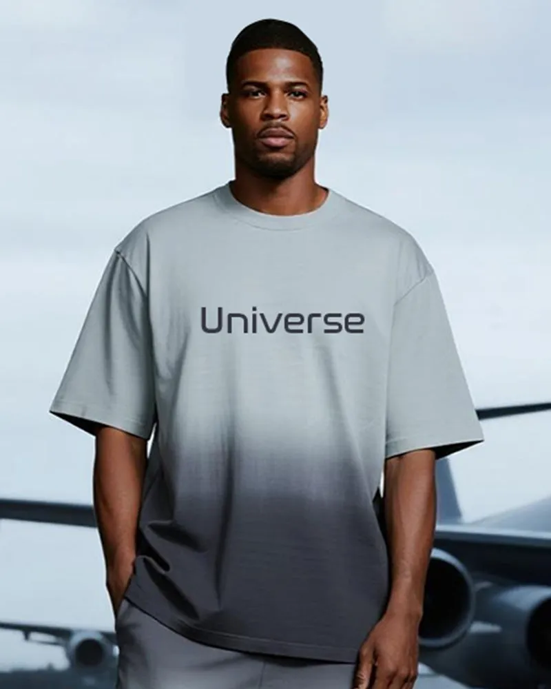 Big & Tall Men's Gradient Gray Universe Letter Print T-shirt Trousers Suit sold by Biggmans product image thumbnail 2