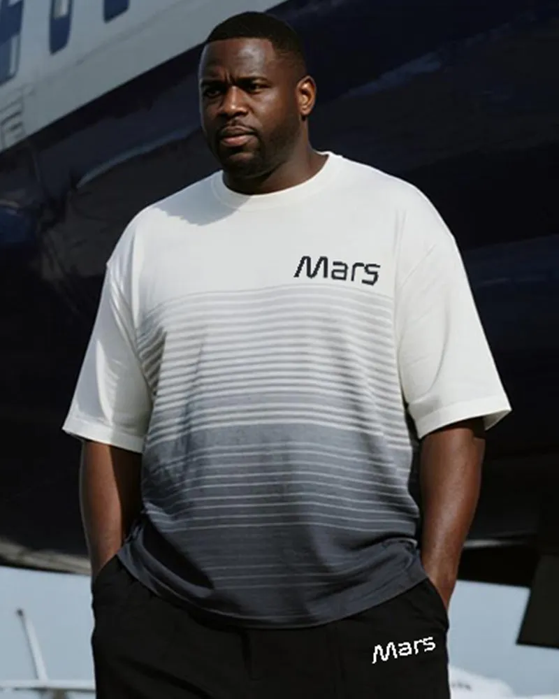 Big & Tall Men's Gradient Light Gray Stripe Mars Alphabet Print T-Shirt Trousers Suit sold by Biggmans product image thumbnail 2