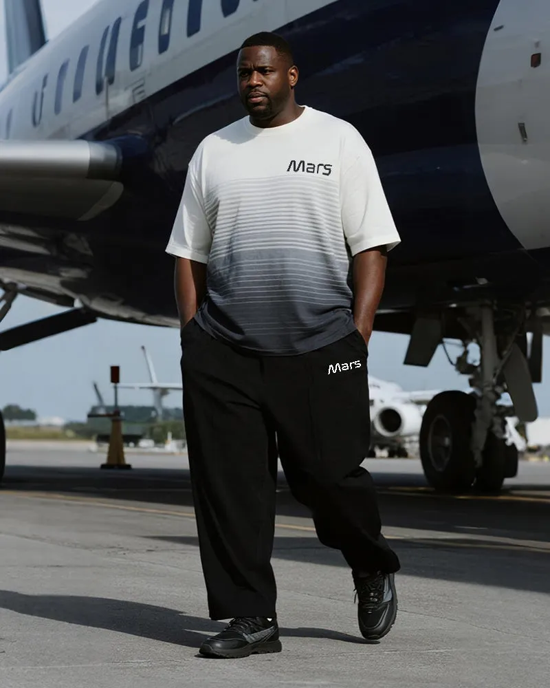 Big & Tall Men's Gradient Light Gray Stripe Mars Alphabet Print T-Shirt Trousers Suit sold by Biggmans