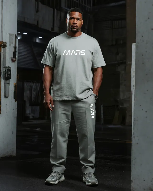 Big & Tall Men's Grey Mars Alphabet Print T-Shirt Trousers Suit sold by Biggmans