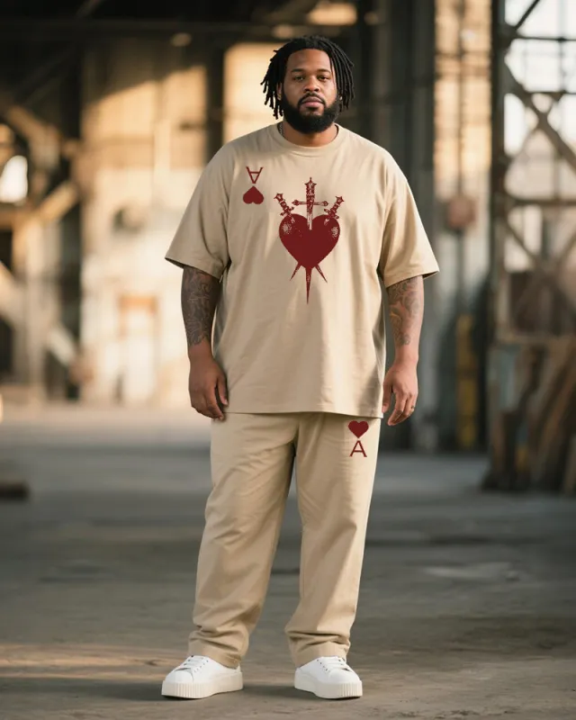 Big & Tall Men's Graffiti Khachi Religious Sacred Heart Poker Printed T-Shirt Trousers Suit sold by Biggmans