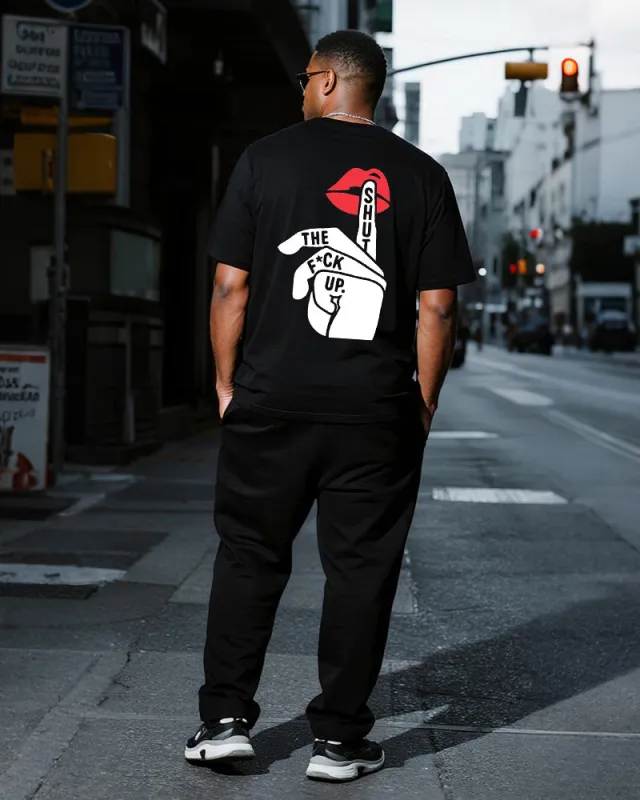 Big & Tall Men's Doodle Shut The F * Ck Up Alphabet Print T-Shirt Trousers Suit sold by Biggmans