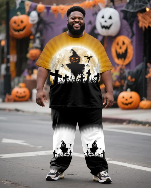 Big & Tall Men's Halloween Cool Scarecrow Gradient Print T-Shirt Trousers Suit sold by Biggmans