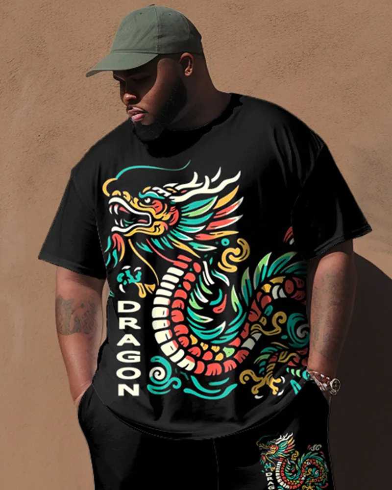 Men's Plus Size Black Vintage Dragon Totem Print T-Shirt Trousers Suit sold by Biggmans product image thumbnail 2