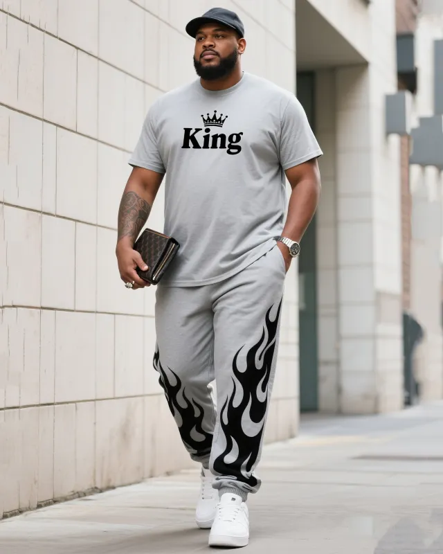 Big Boy Street Fashion King Print Short Sleeve T-Shirt Flame Trousers Suit sold by Biggmans