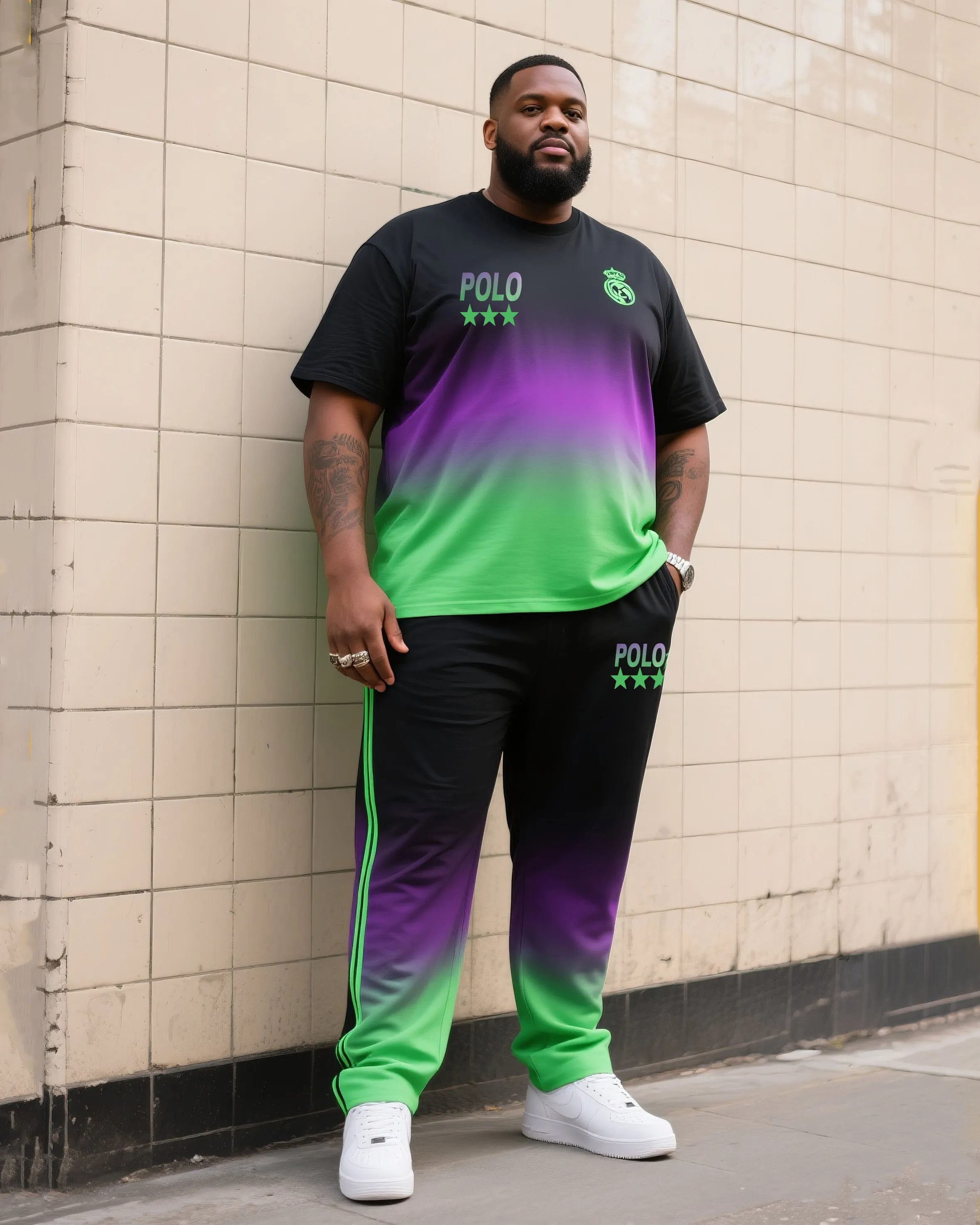 Big Boy Casual Sports Football Fans Gradient Design Clothes Round Neck Short Sleeve T-Shirt Trousers Suit sold by Biggmans