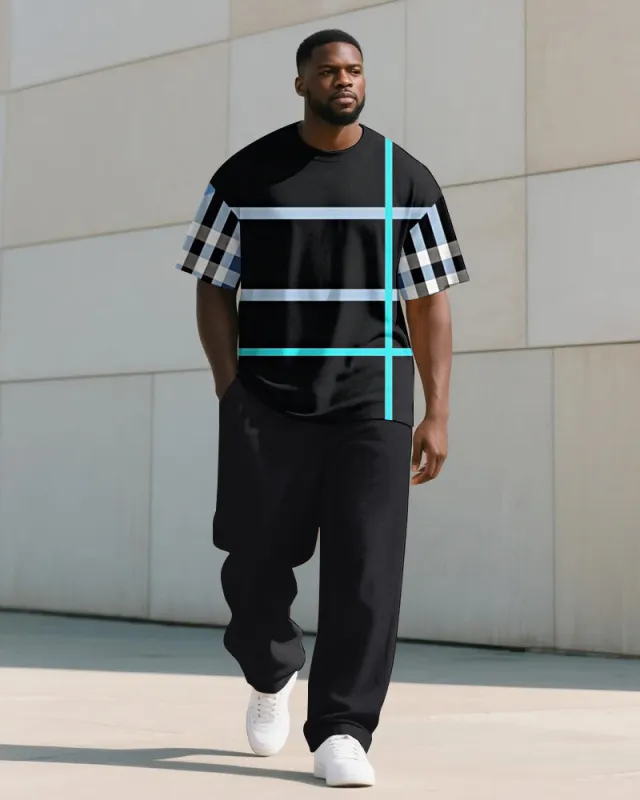 Men's Plus Size Striped Check Colorblock Printed T-shirt Trousers Suit sold by Biggmans