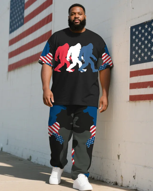 Men's Plus Size Independence Day Camouflage Colorblock Striped Orangutan Print T-Shirt Trousers Suit sold by Biggmans