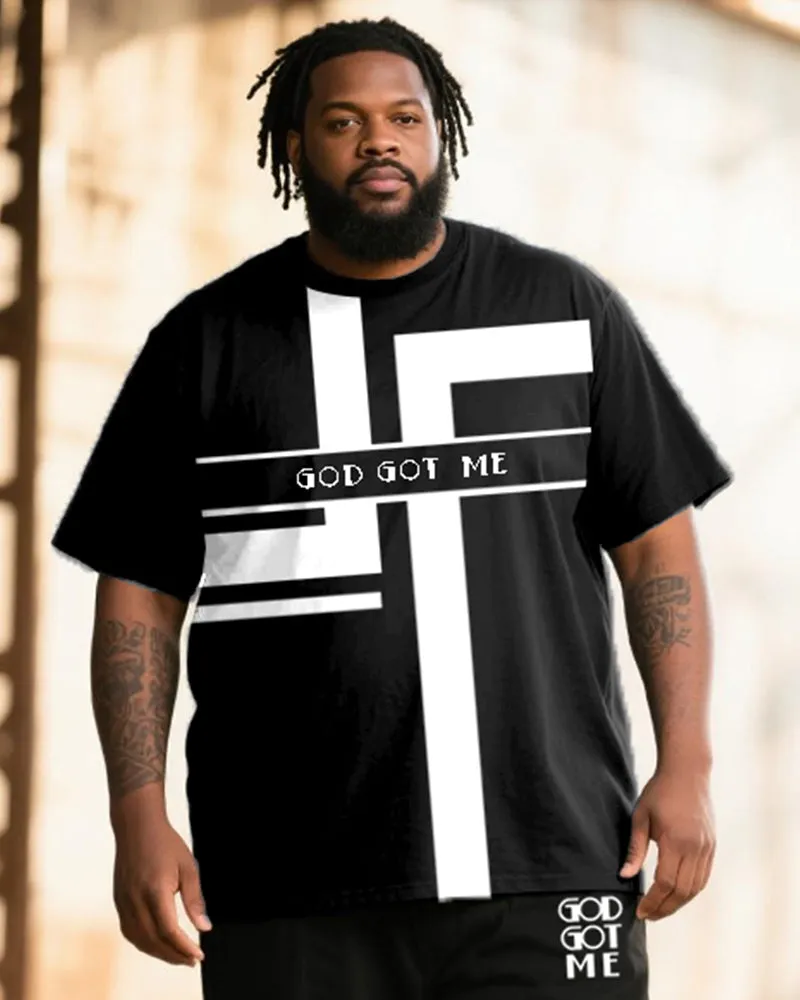 Big & Tall Men's Black & White Stripe GOD GOT ME Alphabet Print T-Shirt Trousers Suit sold by Biggmans product image thumbnail 2