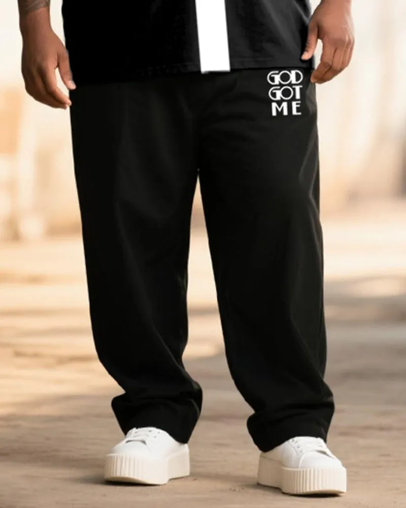Big & Tall Men's Black & White Stripe GOD GOT ME Alphabet Print T-Shirt Trousers Suit sold by Biggmans product image thumbnail 3