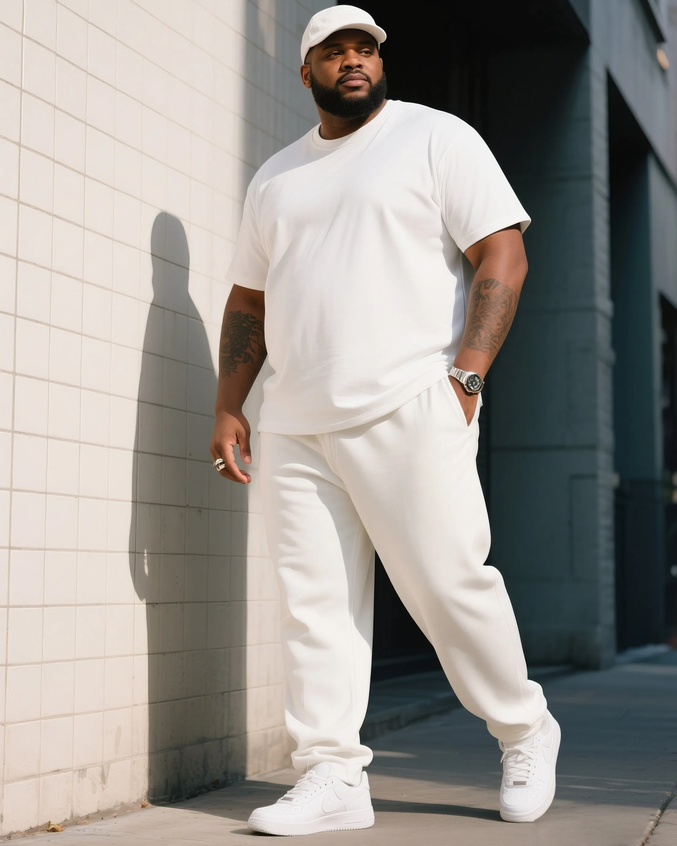 Big Boy Daily Casual All-match Solid Color Short-sleeved T-shirt Trousers Suit sold by Biggmans