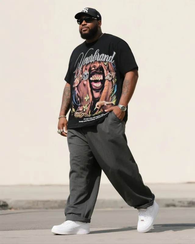 Big Boy Essential Fashion Street Big Mouth Crewneck Short Sleeve T-shirt Trousers Suit sold by Biggmans