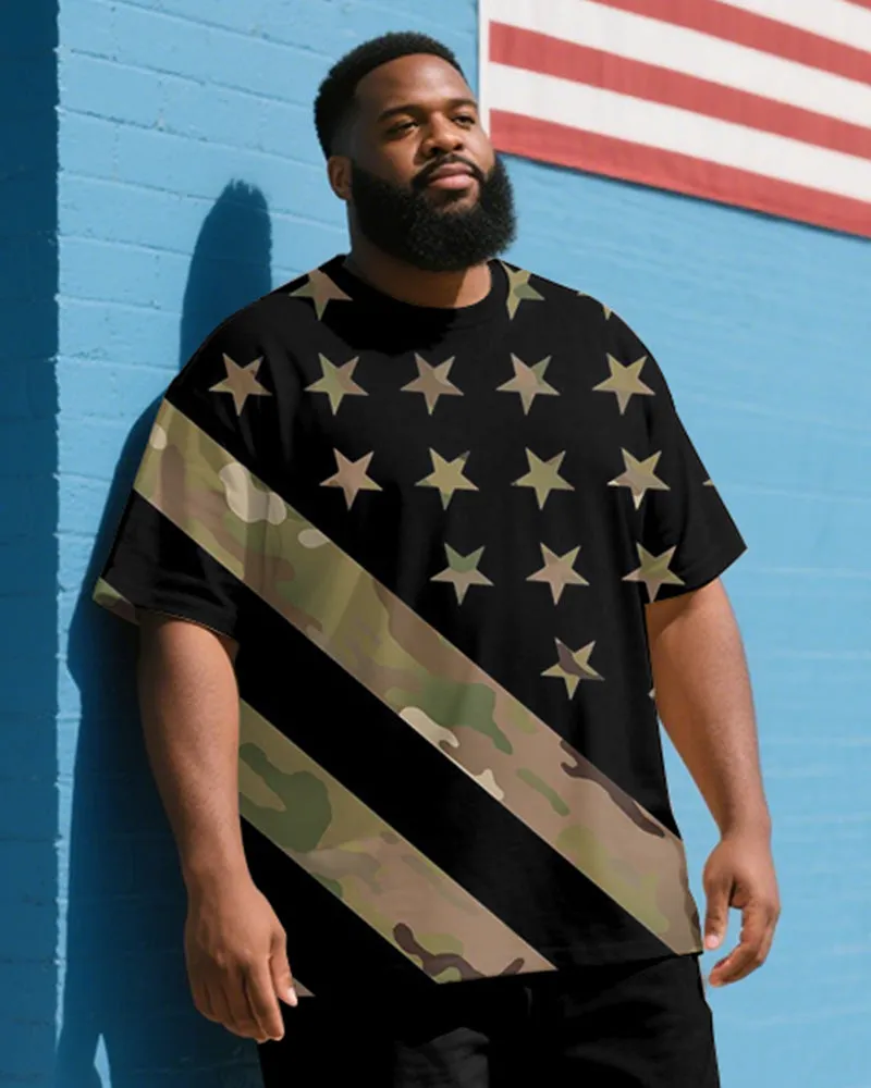 Men's Plus Size Independence Day Camouflage Colorblock Striped Star Print T-Shirt Trousers Suit sold by Biggmans product image thumbnail 2