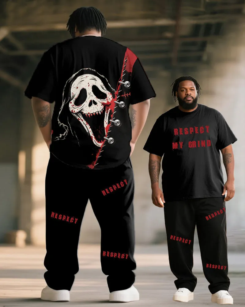 Big & Tall Men's RESPECT MY GRIND Skull Graffiti Print T-Shirt Trousers Suit sold by Biggmans