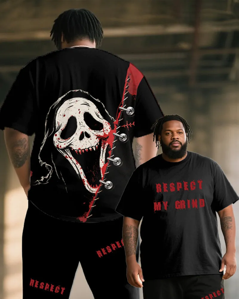 Big & Tall Men's RESPECT MY GRIND Skull Graffiti Print T-Shirt Trousers Suit sold by Biggmans product image thumbnail 2