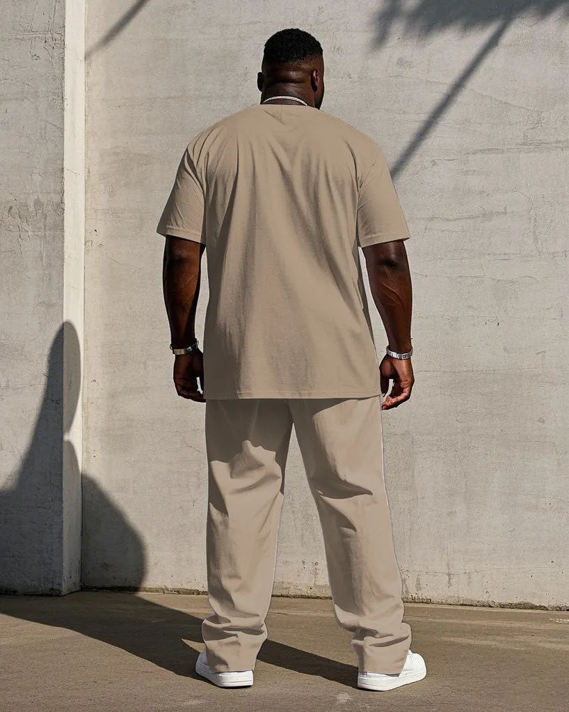Men's Big & Tall Casual Khaki & White Colorblock Short-sleeved T-shirt Trousers Set sold by Biggmans product image thumbnail 4