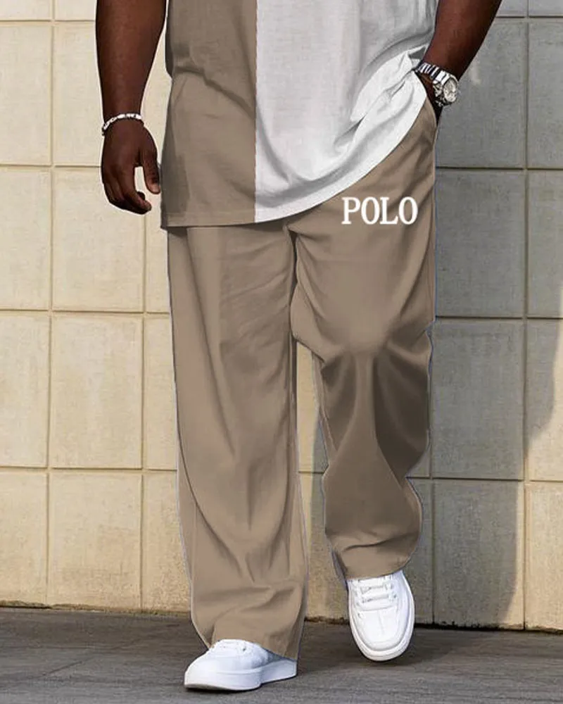 Men's Big & Tall Casual Khaki & White Colorblock Short-sleeved T-shirt Trousers Set sold by Biggmans product image thumbnail 3