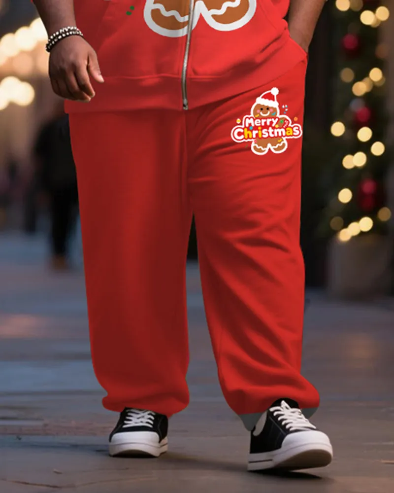 Big & Tall Men's Christmas Gingerbread Man Alphabet Print Cardigan Hoodie Suit sold by Biggmans product image thumbnail 3