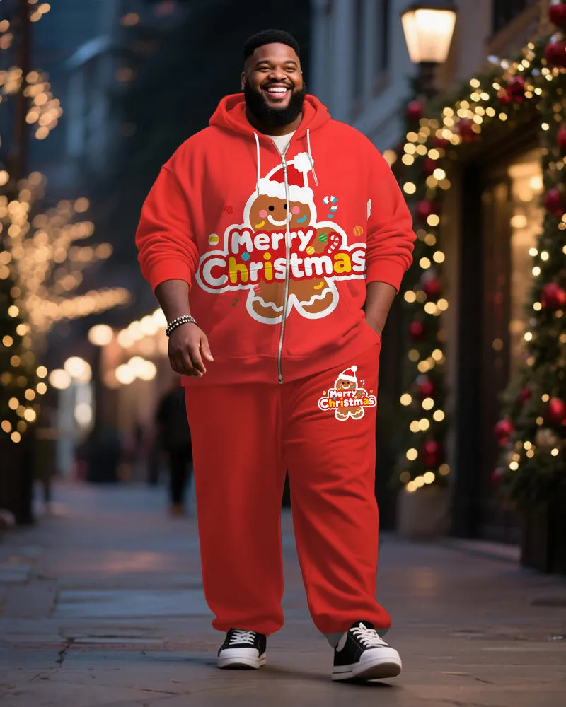 Big & Tall Men's Christmas Gingerbread Man Alphabet Print Cardigan Hoodie Suit sold by Biggmans