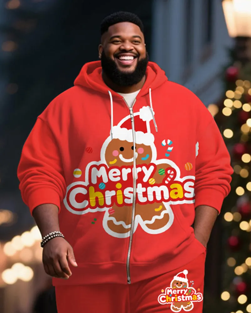 Big & Tall Men's Christmas Gingerbread Man Alphabet Print Cardigan Hoodie Suit sold by Biggmans product image thumbnail 2
