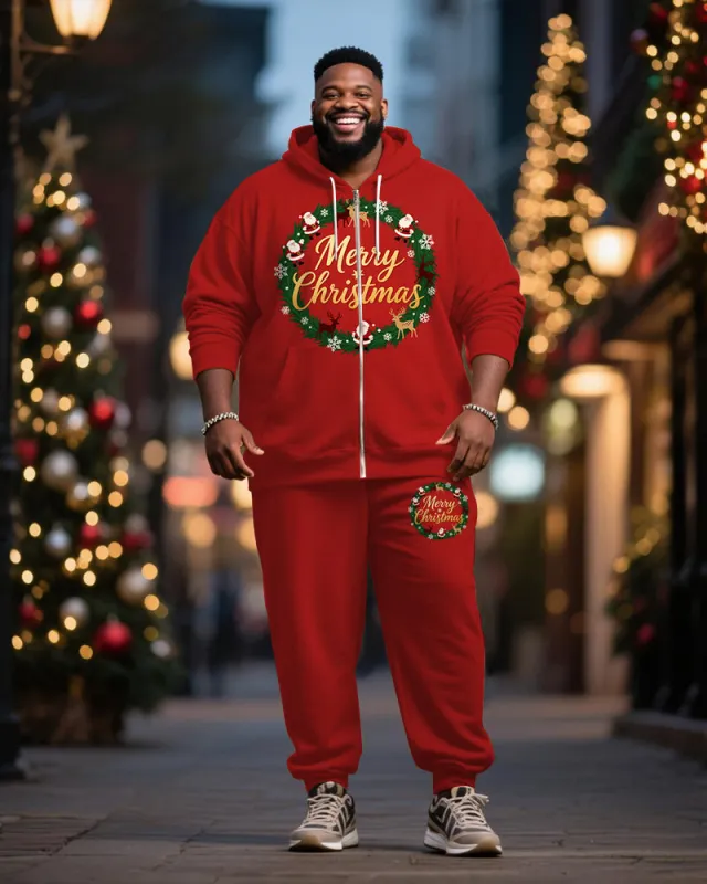 Big & Tall Men's Merry Christmas Letter Print Cardigan Hoodie Suit sold by Biggmans