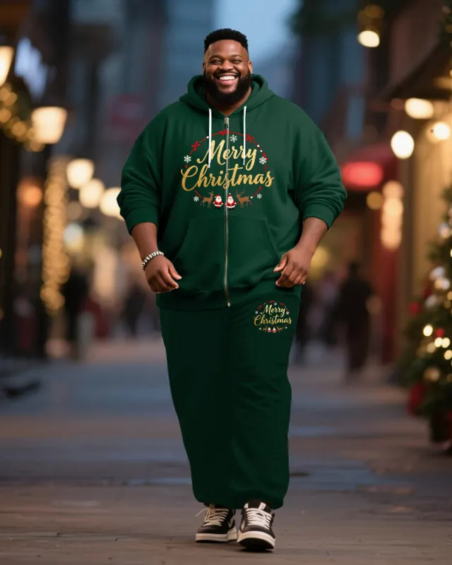 Big & Tall Men's Merry Christmas Letter Print Cardigan Hoodie Suit sold by Biggmans