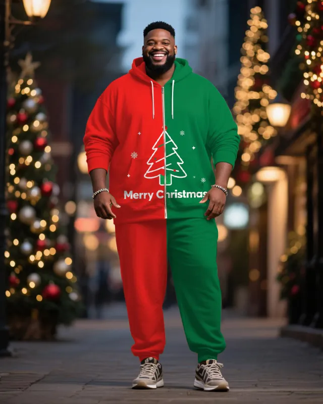 Big & Tall Men's Merry Christmas Colorblock Alphabet Print Cardigan Hoodie Suit sold by Biggmans