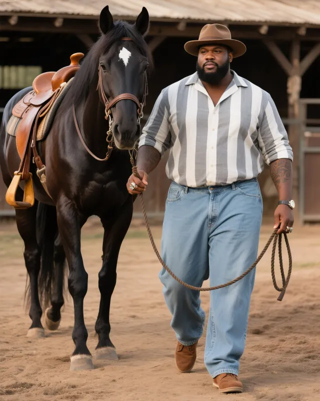 Plus Size Men's Western Style Retro Striped Long Sleeve Shirt Trousers Suit sold by Biggmans