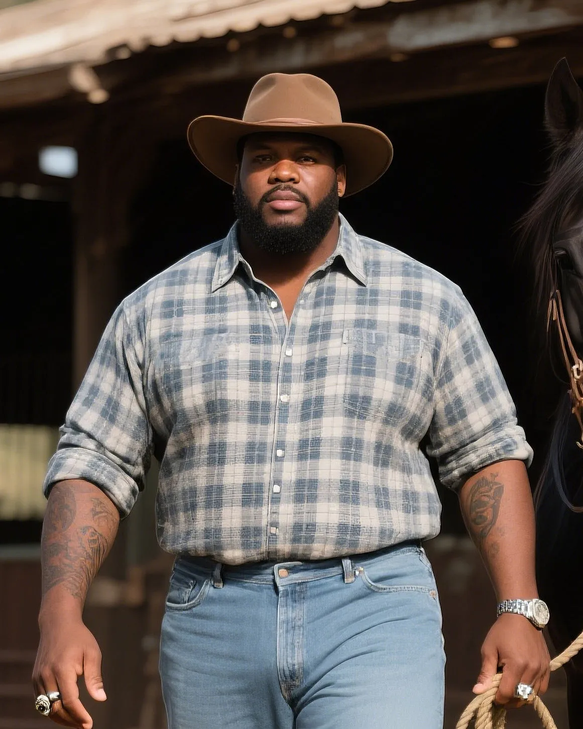 Plus Size Men's Western Style Retro Striped Long Sleeve Shirt Trousers Suit sold by Biggmans product image thumbnail 2