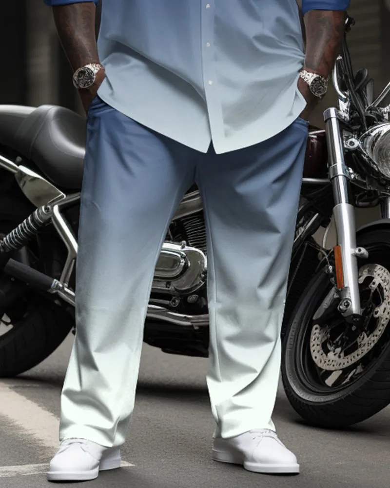 Men's Plus Size Versatile Single Color Gradient Long Sleeve Lapel Shirt 2 Piece Set sold by Biggmans product image thumbnail 3