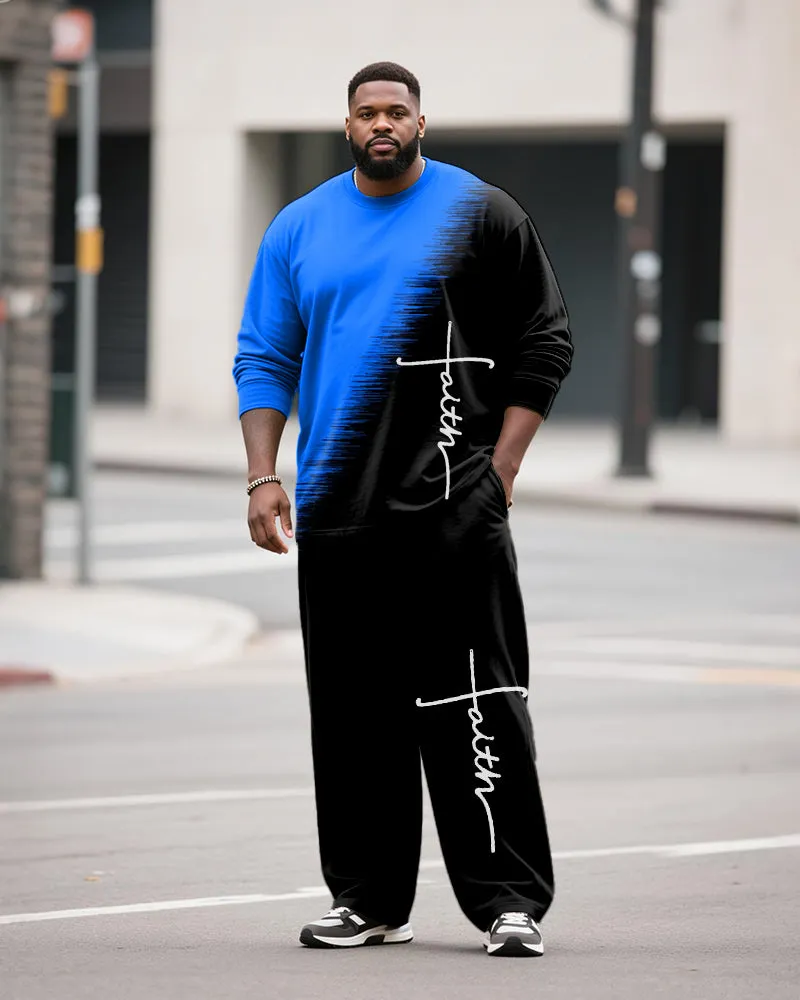 Big & Tall Men's Casual Gradient Faith Letter Printed Long Sleeve T-Shirt Pants Set sold by Biggmans product image thumbnail 4