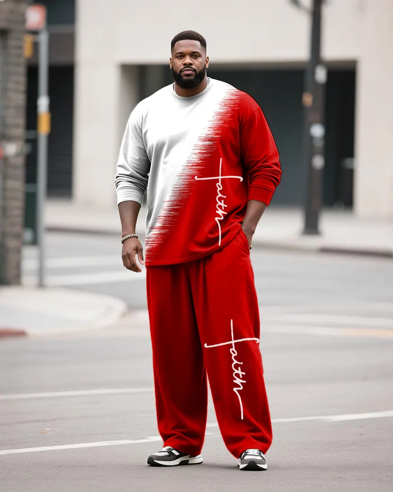 Big & Tall Men's Casual Gradient Faith Letter Printed Long Sleeve T-Shirt Pants Set sold by Biggmans product image thumbnail 2