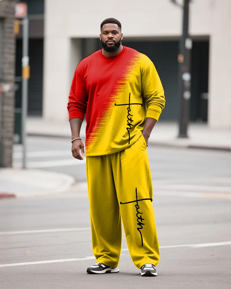 Big & Tall Men's Casual Gradient Faith Letter Printed Long Sleeve T-Shirt Pants Set sold by Biggmans product image thumbnail 3