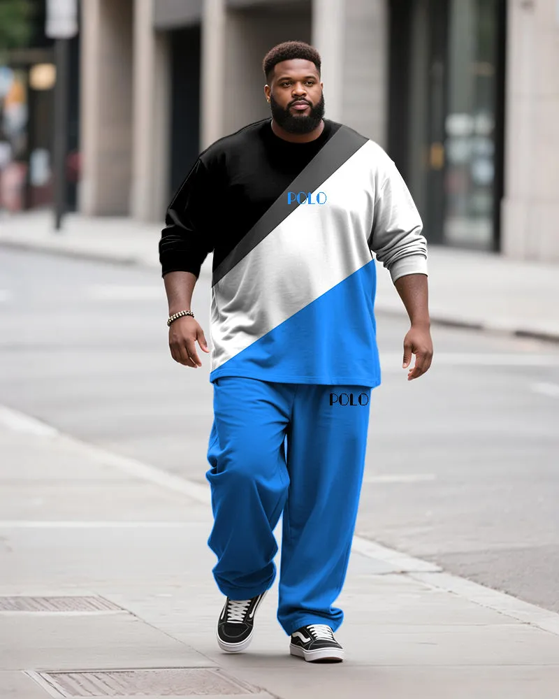 Big & Tall Men's Casual Colorblock Geometric Alphabet Print Long Sleeve T-Shirt Pants Set sold by Biggmans product image thumbnail 2