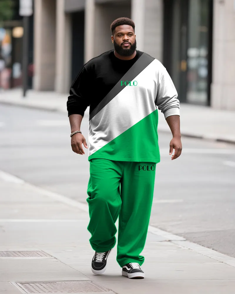 Big & Tall Men's Casual Colorblock Geometric Alphabet Print Long Sleeve T-Shirt Pants Set sold by Biggmans product image thumbnail 3