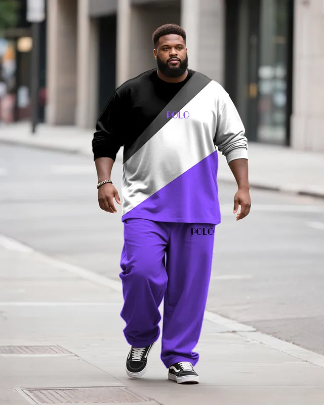 Big & Tall Men's Casual Colorblock Geometric Alphabet Print Long Sleeve T-Shirt Pants Set sold by Biggmans
