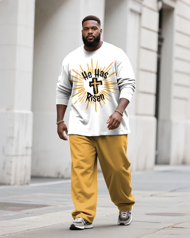 Big & Tall Men's He Has Risen Graffiti Letter Print Long Sleeve T-Shirt Pants Set sold by Biggmans