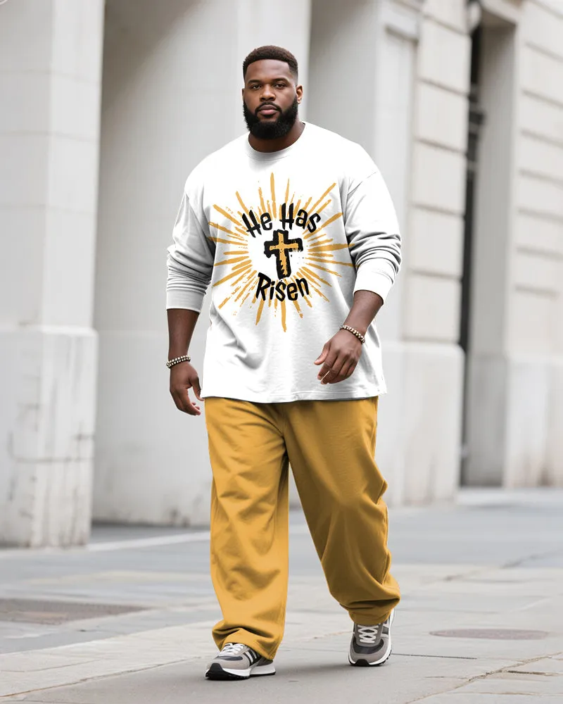 Big & Tall Men's He Has Risen Graffiti Letter Print Long Sleeve T-Shirt Pants Set sold by Biggmans