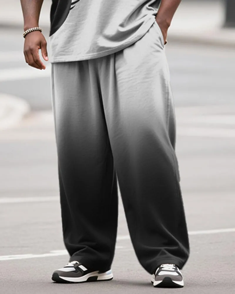 Big & Tall Men's Casual Black And White Geometric Gradient Print Long Sleeve T-Shirt Pants Set sold by Biggmans product image thumbnail 3